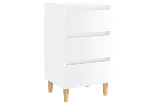 Table de chevet avec pieds en bois Blanc brillant 40x35x69 cm 2