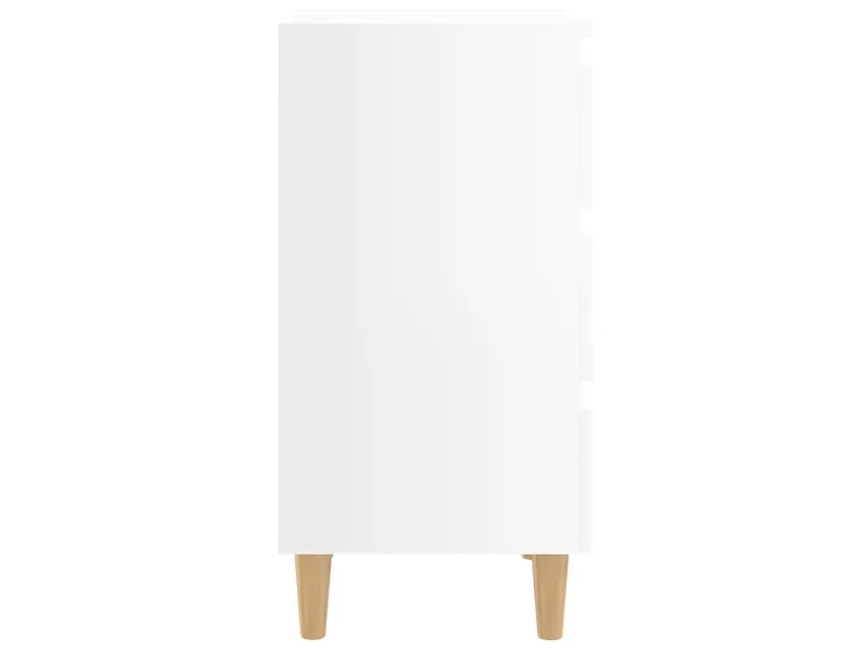 Table de chevet avec pieds en bois Blanc brillant 40x35x69 cm