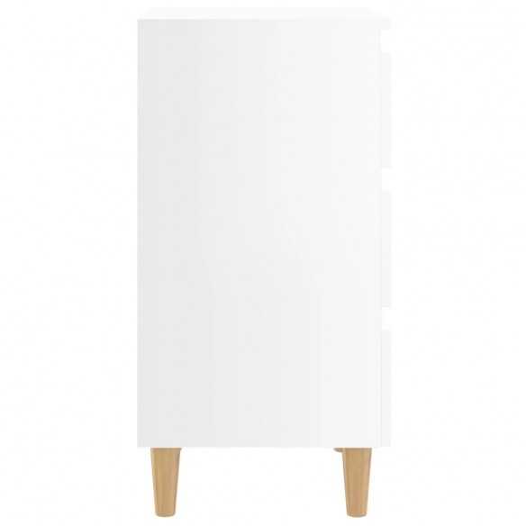 Table de chevet avec pieds en bois Blanc brillant 40x35x69 cm