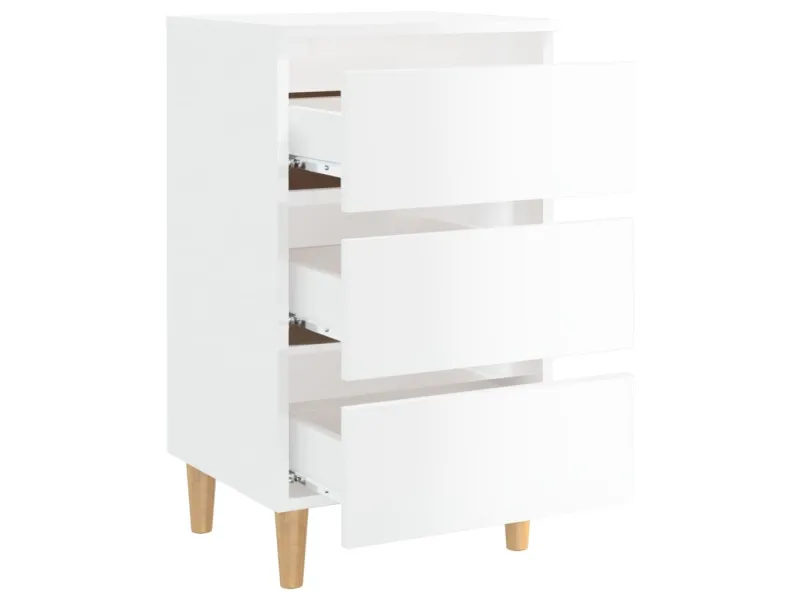 Table de chevet avec pieds en bois Blanc brillant 40x35x69 cm