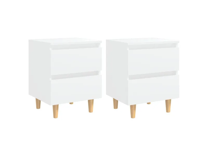 Tables de chevet avec pieds en pin 2 pcs Blanc 40x35x50 cm