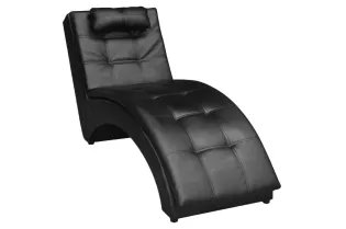 Chaise longue avec oreiller Noir Similicuir
