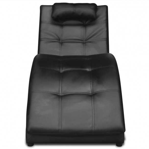Chaise longue avec oreiller Noir Similicuir