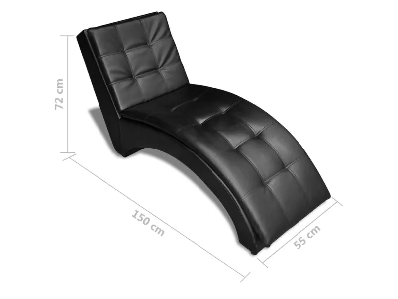 Chaise longue avec oreiller Noir Similicuir