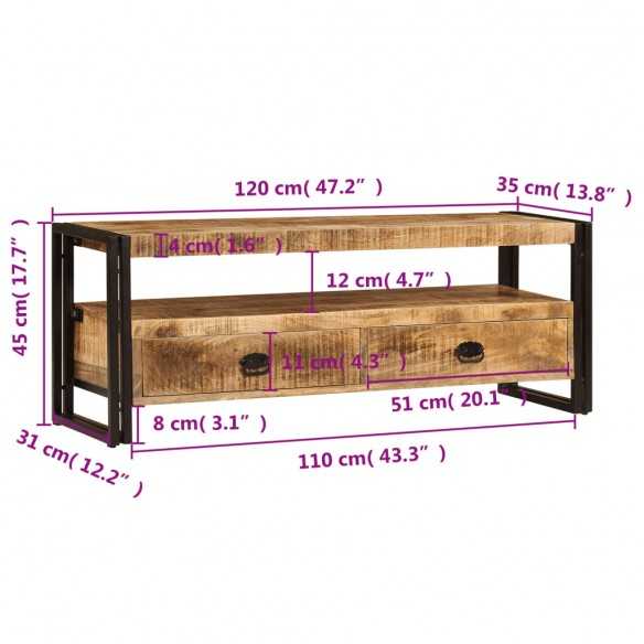 Meuble TV 120x35x45 cm Bois solide de manguier Meuble TV 120x35x45 cm Bois solide de manguier