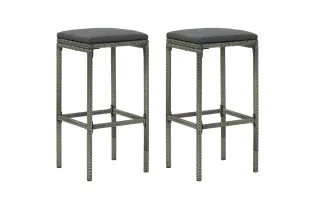 Tabourets de bar avec coussins lot de 2 gris résine tressée