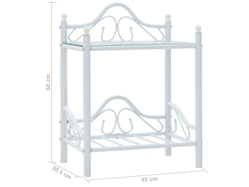 Table de chevet Acier et verre trempé 45 x 30,5 x 60 cm Blanc