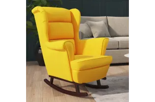 Fauteuil à bascule pieds en bois massif d'hévéa Jaune Velours