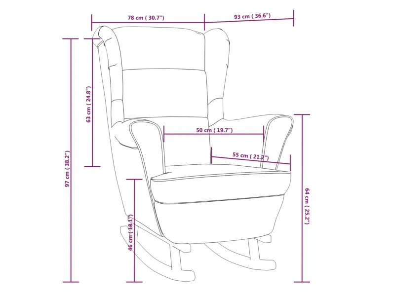 Fauteuil à bascule pieds en bois massif d'hévéa Jaune Velours
