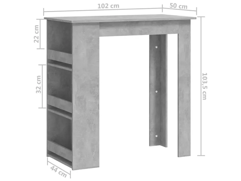 Table de bar à étagère de rangement Gris béton 102x50x103,5 cm