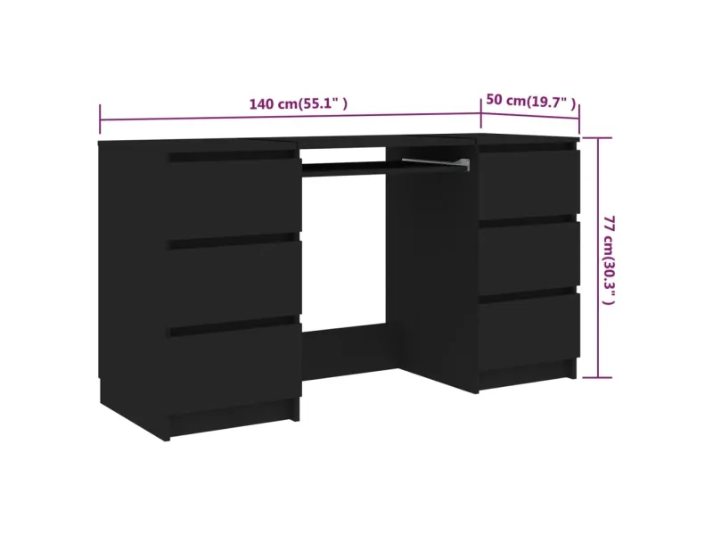 Bureau Noir 140x50x77 cm Aggloméré