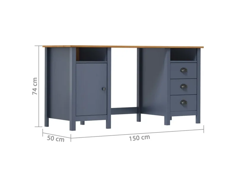 Bureau Hill Gris 150x50x74 cm Bois de pin solide