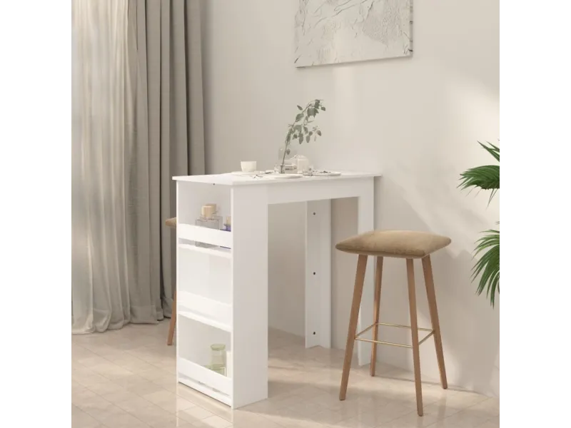 Table de bar avec rangement Blanc 102x50x103,5 cm Aggloméré