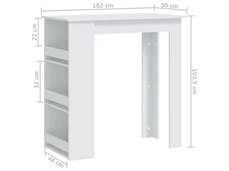 Table de bar avec rangement Blanc 102x50x103,5 cm Aggloméré