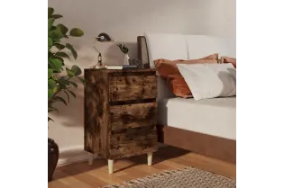 Table de chevet avec pieds en bois solide Chêne fumé 40x35x69cm