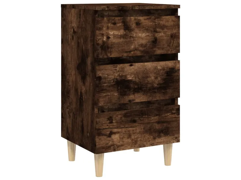 Table de chevet avec pieds en bois solide Chêne fumé 40x35x69cm