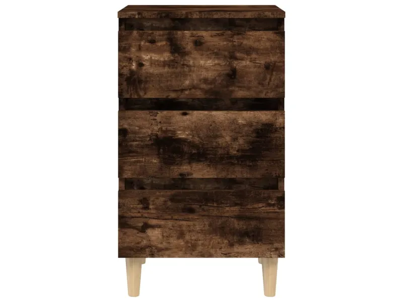 Table de chevet avec pieds en bois solide Chêne fumé 40x35x69cm