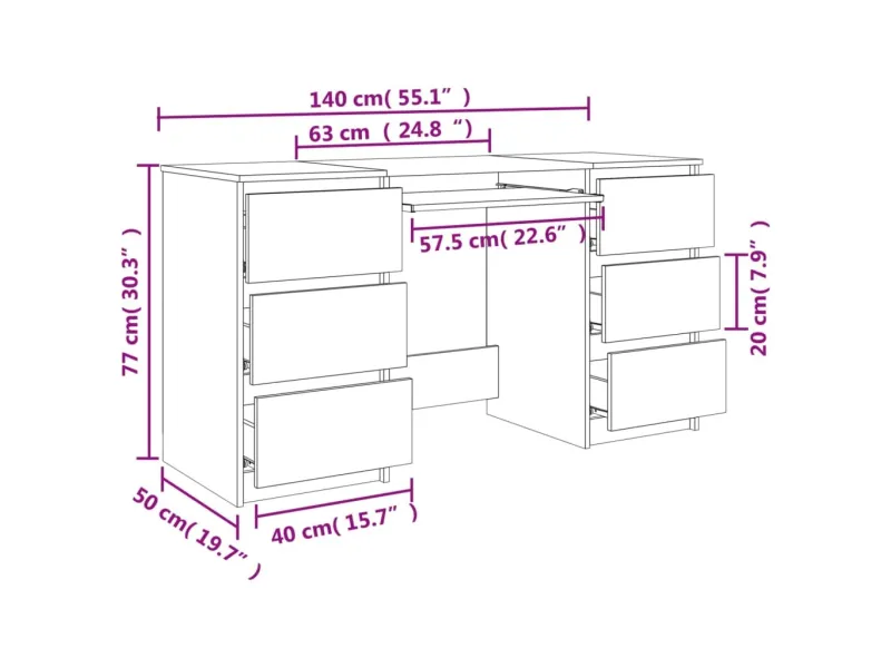 Bureau Gris béton 140x50x77 cm Aggloméré
