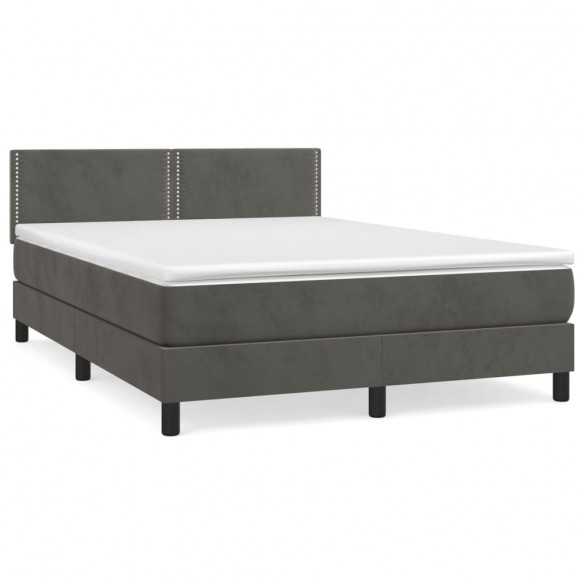 cadre de lit et matelas Gris foncé 140x200cm Velours
