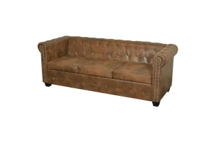 Canapé Chesterfield 3 places cuir artificiel marron