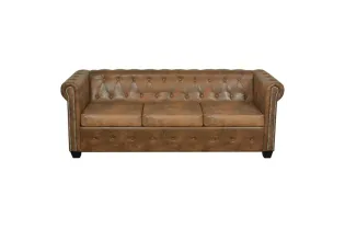 Canapé Chesterfield 3 places cuir artificiel marron 2