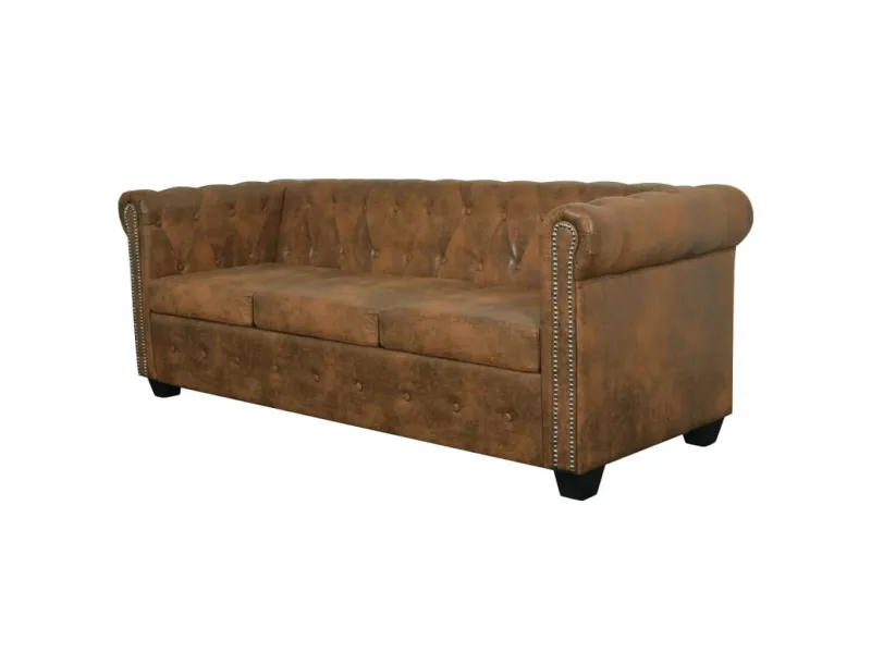 Canapé Chesterfield 3 places cuir artificiel marron