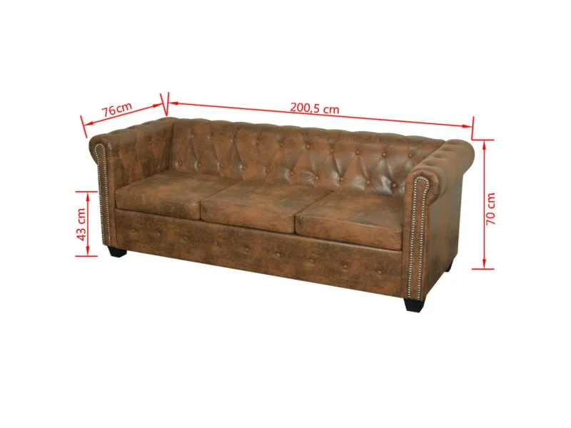 Canapé Chesterfield 3 places cuir artificiel marron