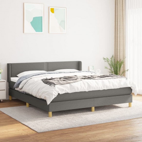 cadre de lit avec matelas Gris foncé 160x200cm Tissu