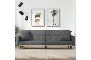 Canapé-lit avec coussins gris foncé tissu