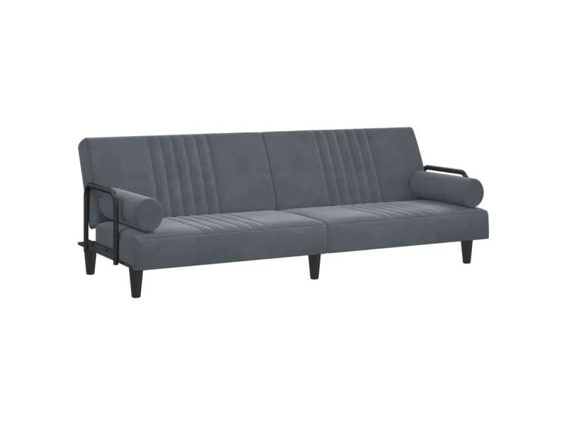 Canapé-lit avec accoudoirs gris foncé velours