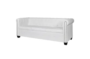 Canapé Chesterfield à 3 places cuir synthétique blanc