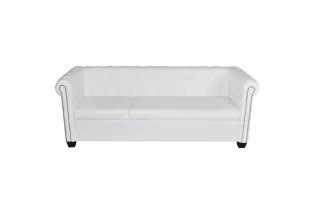 Canapé Chesterfield à 3 places cuir synthétique blanc 2