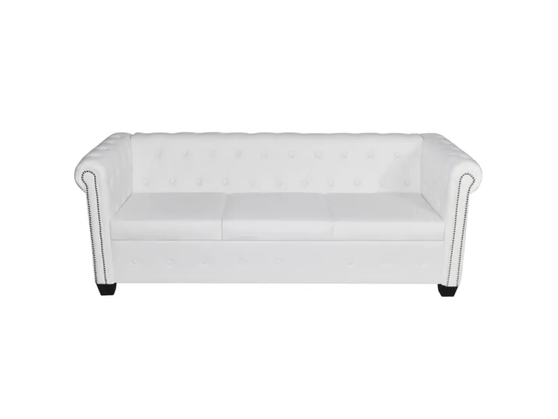 Canapé Chesterfield à 3 places cuir synthétique blanc