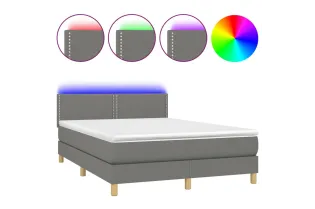 cadre de lit et matelas et LED Gris foncé 140x200 cm 2
