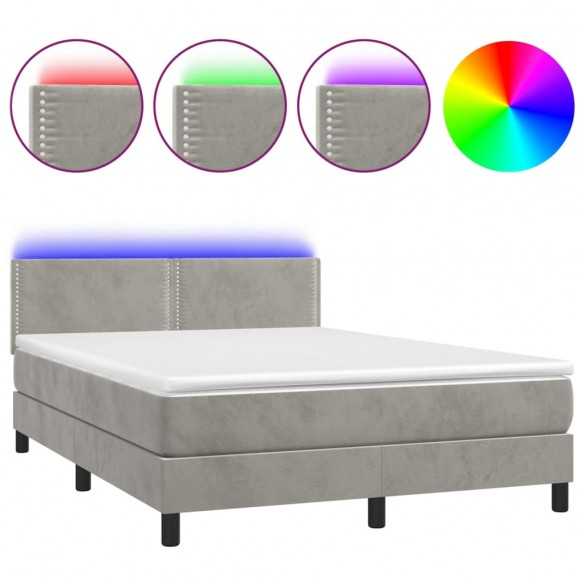cadre de lit avec matelas LED Gris clair 140x200 cm