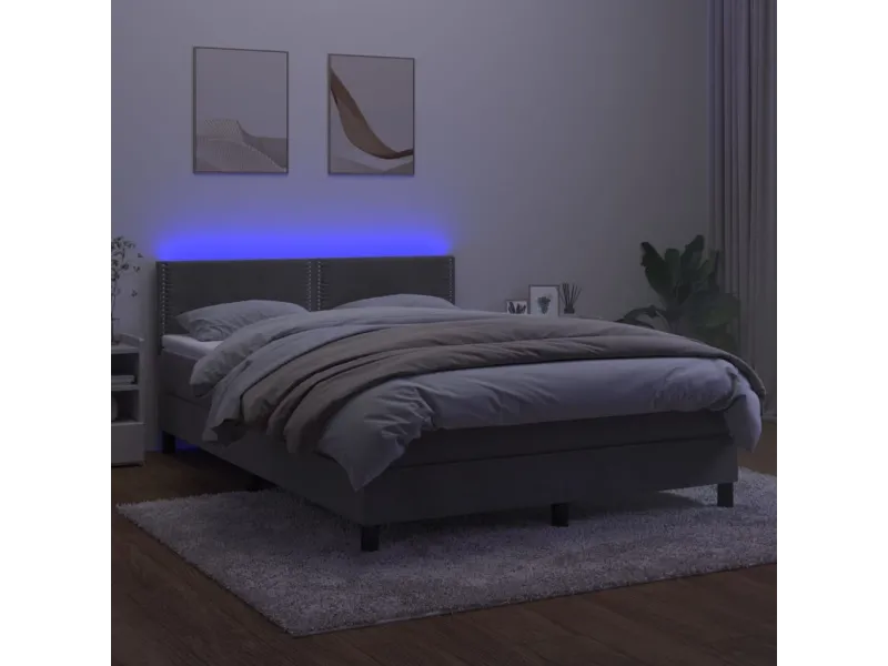 cadre de lit avec matelas LED Gris clair 140x200 cm