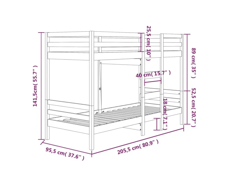 Lit superposé Marron miel 90x200 cm Bois de pin massif