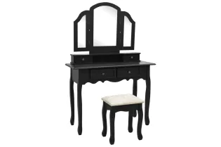 Ensemble de coiffeuse et tabouret Noir 100x40x146 cm Paulownia