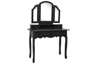 Ensemble de coiffeuse et tabouret Noir 100x40x146 cm Paulownia 2