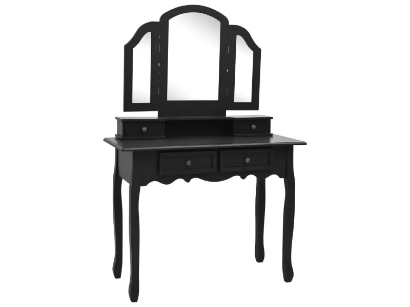 Ensemble de coiffeuse et tabouret Noir 100x40x146 cm Paulownia