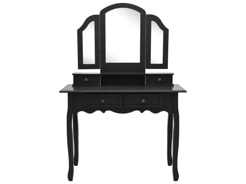 Ensemble de coiffeuse et tabouret Noir 100x40x146 cm Paulownia