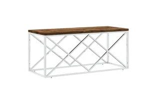 Table basse acier inoxydable et bois massif de récupération 2