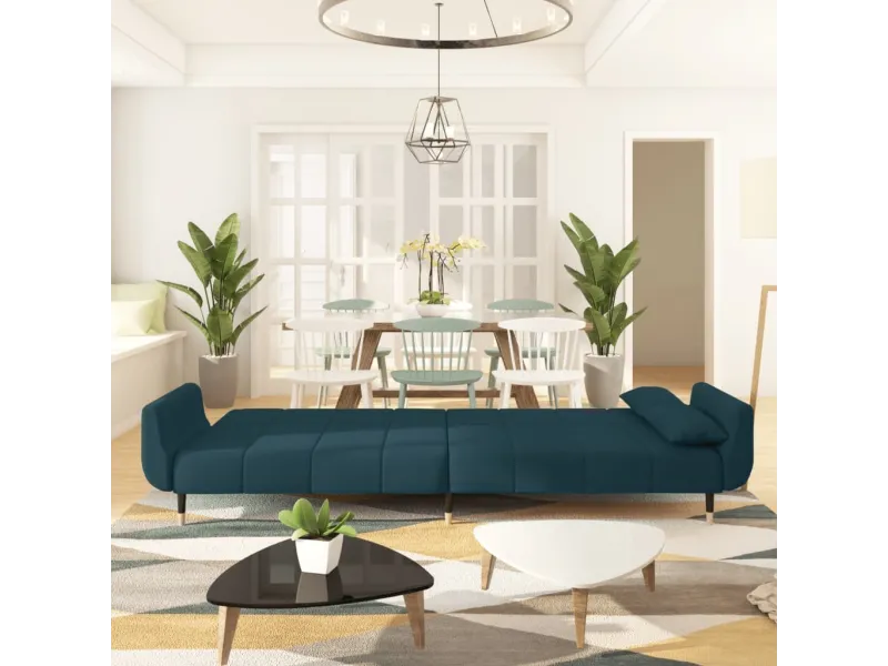 Canapé-lit à 2 places avec deux oreillers Bleu Velours