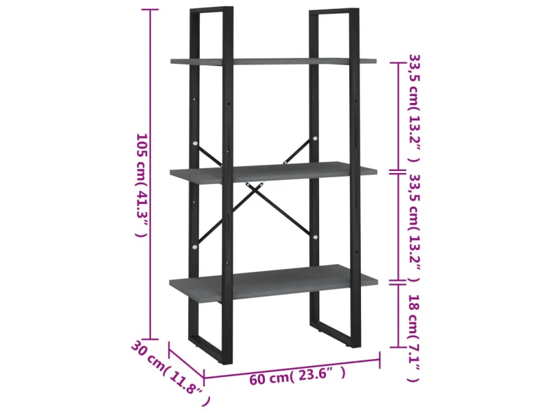 Étagère de rangement Gris 60x30x105 cm Bois de pin massif