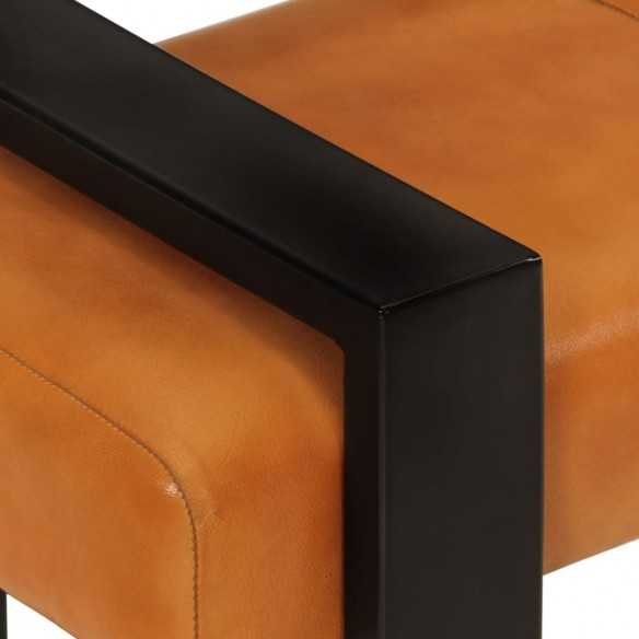 Banc Noir et marron 110 cm Cuir de chèvre véritable