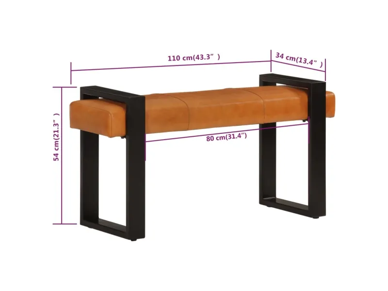 Banc Noir et marron 110 cm Cuir de chèvre véritable