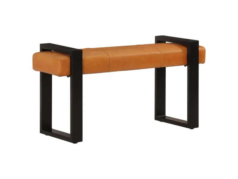 Banc Noir et marron 110 cm Cuir de chèvre véritable