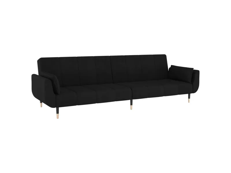 Canapé-lit à 2 places avec deux oreillers Noir Velours