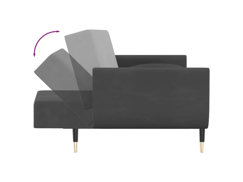 Canapé-lit à 2 places avec deux oreillers Gris foncé Velours