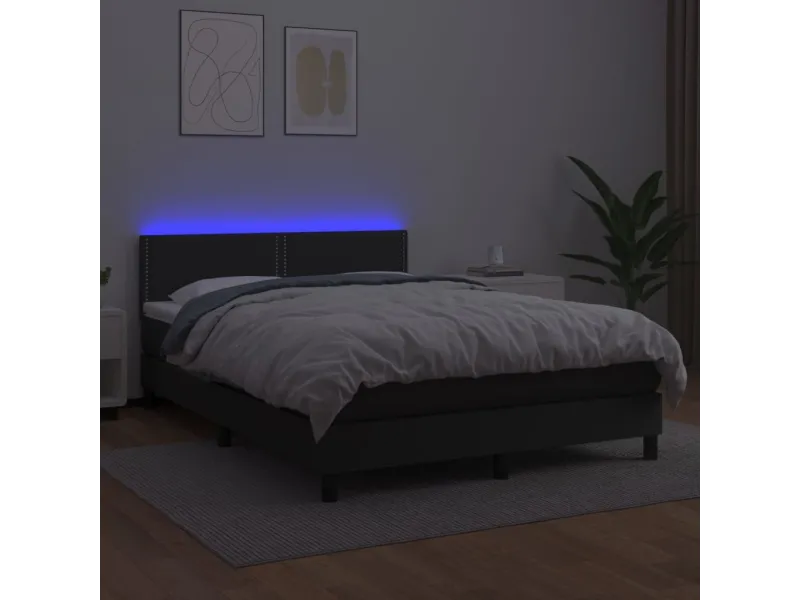 cadre de lit avec matelas et LED Noir 140x200cm